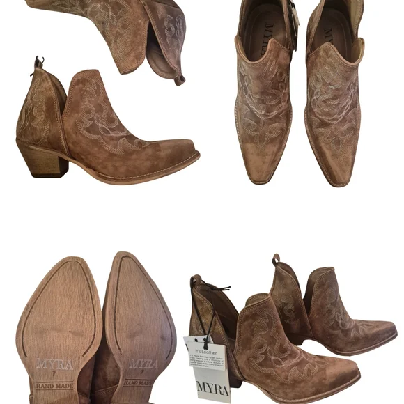 Myra Brown Leather Western Bootie - Picture 3 of 3